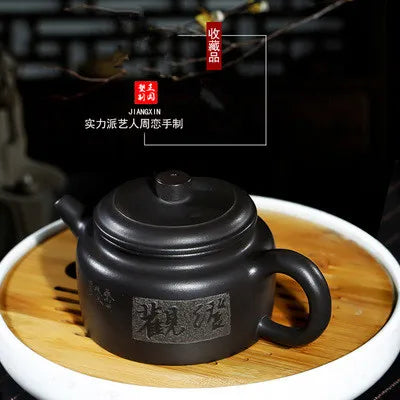 Yixing Zisha Tea Pot Hand-carved Original Authentic Black Mud Dehua Kung Fu Green Tea Tie Guan Yin Home Teaware Gift Box set