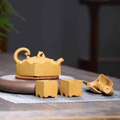 Yixing Zisha Teapot Square Heavy Pot Teapot Set One Pot Two Cups Consignment Rain Medium Sand Wholesale High-End Teapot Manufact