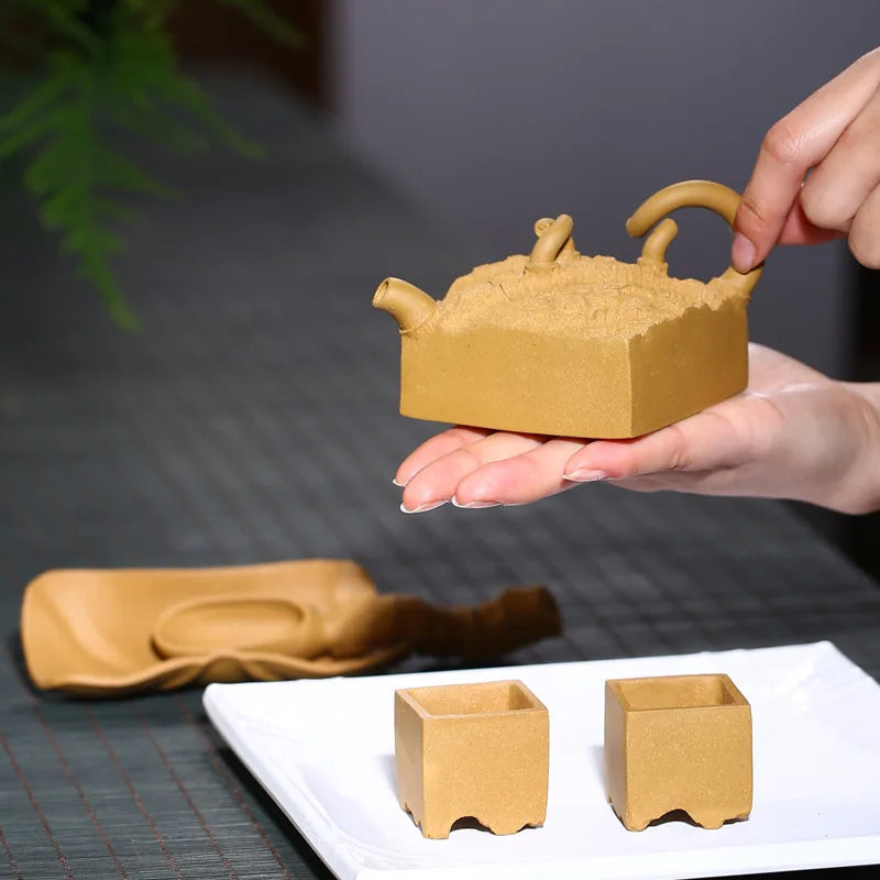Yixing Zisha Teapot Square Heavy Pot Teapot Set One Pot Two Cups Consignment Rain Medium Sand Wholesale High-End Teapot Manufact