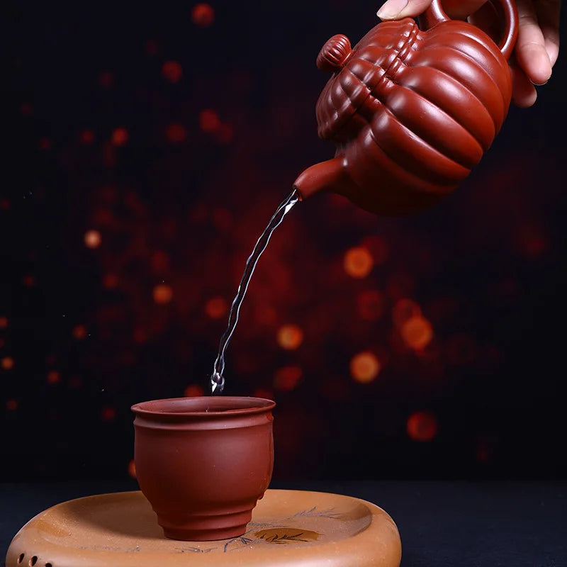 Yixing dahongpao Handmade Purple Clay Pot Raw Mine Small Coal Kiln Red Mud Red Jade Eggplant Melon Kung Fu Chinese Tea Pot 310ml