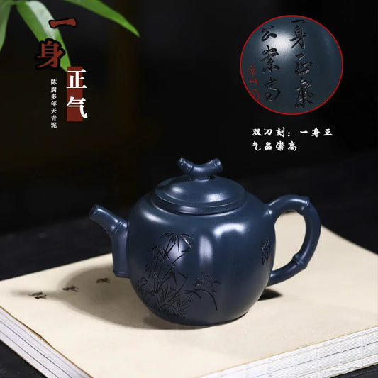 Yixing handmade purple clay pot is stale and falls on the slope Plum orchid bamboo chrysanthemum kungfu tea set Chinese teapot
