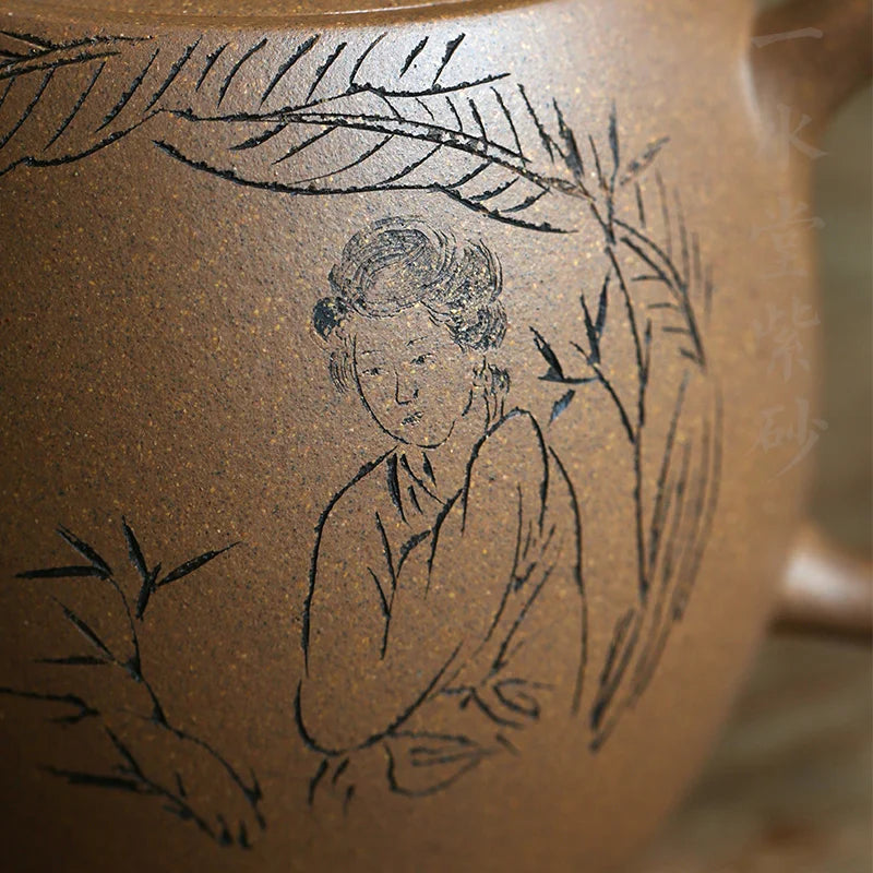 Yixing monohydrate hall are recommended pure manual famous old mud carved lotus nut draw banana recommended 290 ml