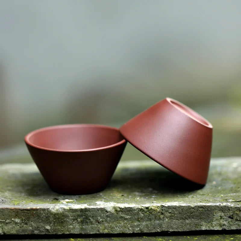 Yixing purple clay pot kungfu tea set tea cup small cup tea cup tea bowl handmade old purple clay bamboo hat cup