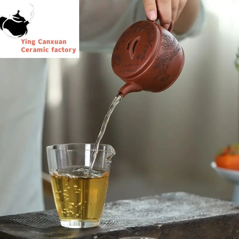 Yixing purple clay pot raw mine downslope mud pine wind Han tile handmade purple sand pot kung fu tea ceremony household tea set