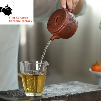 Yixing purple clay pot raw mine downslope mud pine wind Han tile handmade purple sand pot kung fu tea ceremony household tea set