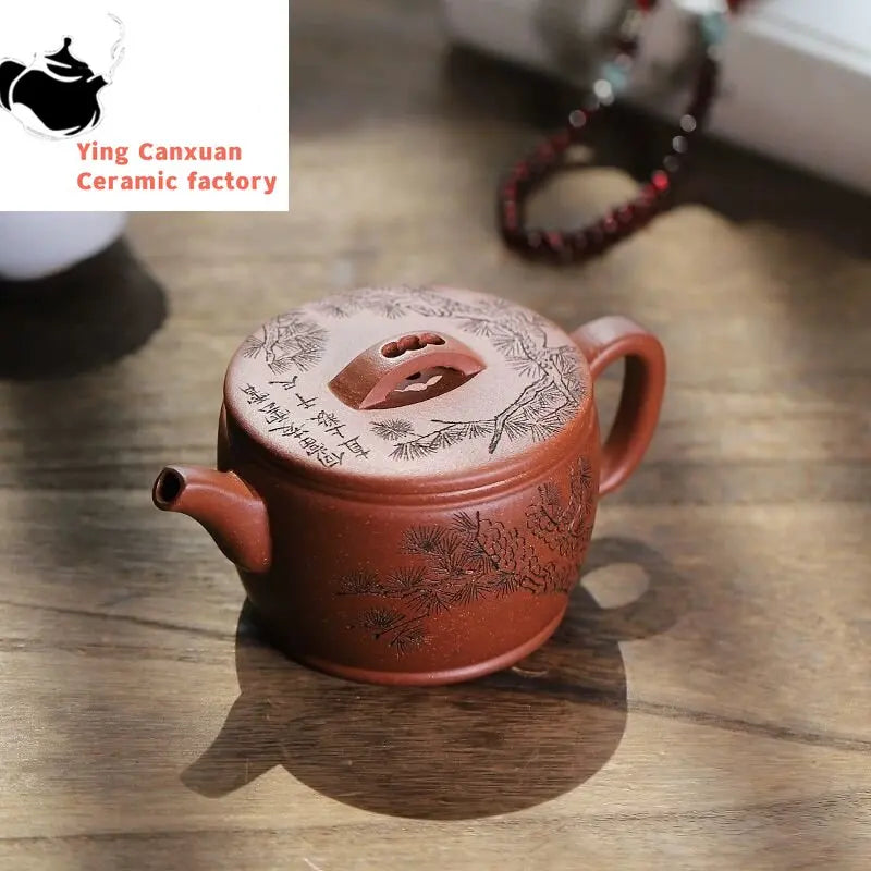 Yixing purple clay pot raw mine downslope mud pine wind Han tile handmade purple sand pot kung fu tea ceremony household tea set