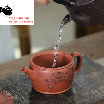 Yixing purple clay pot raw mine downslope mud pine wind Han tile handmade purple sand pot kung fu tea ceremony household tea set
