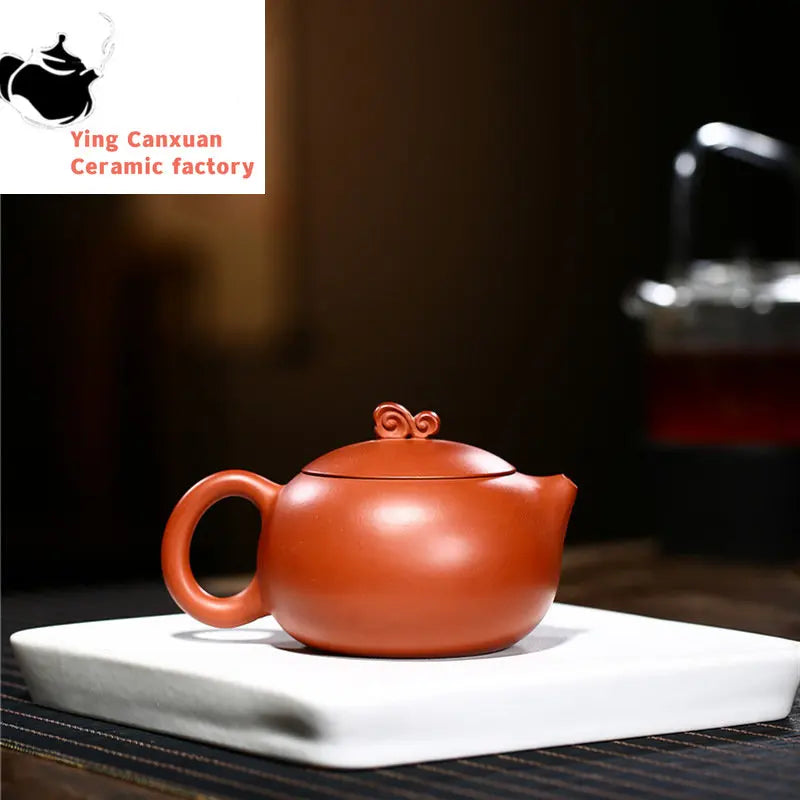 Yixing purple clay teapot handmade vermilion moiré Xishi teapot Kungfu tea set large capacity 400ml teapot
