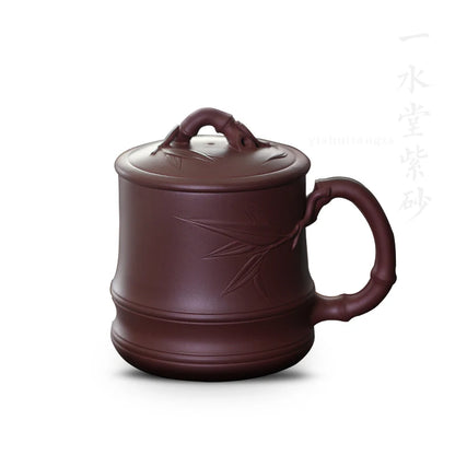 Yixing purple sand cup pure manual monohydrate hall office 500 ml water bamboo cup lid cup purple clay gift