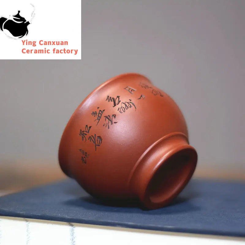 Yixing purple sand cup raw ore Dahongpao pure hand lettering cup tea cup capacity 120ml