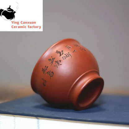 Yixing purple sand cup raw ore Dahongpao pure hand lettering cup tea cup capacity 120ml