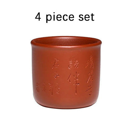 Yixing purple sand cup raw ore Zhu mud hand lettering cup kung fu tea set tea cup 4-piece set capacity 100ml