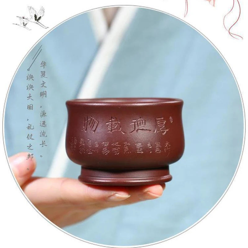 Yixing purple sand cup raw ore old purple mud Houde carrier cup pure hand-lettering tea cup 130ml