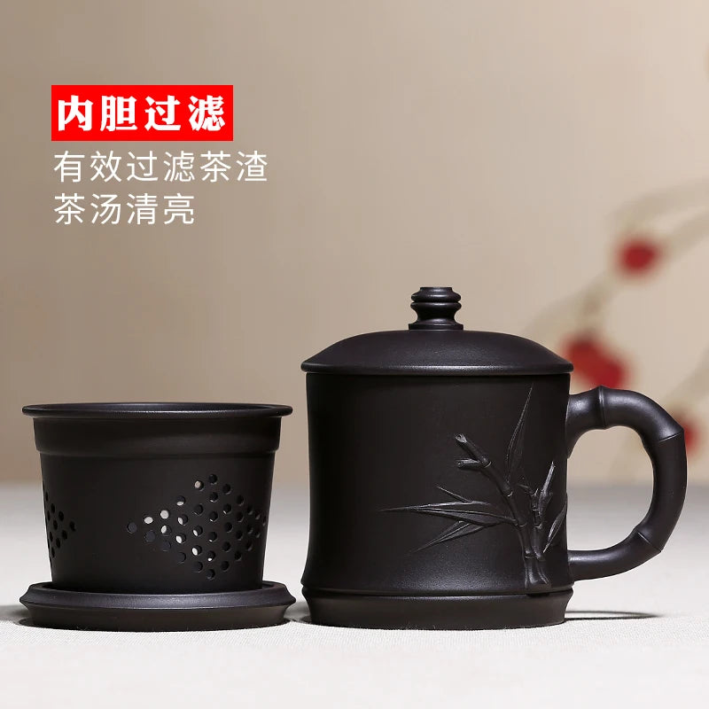 Yixing purple sand cup really pure manual filtering tank office cup tea cup tea set gift with cover of bamboo