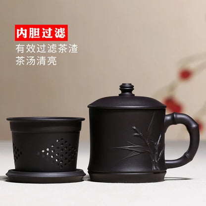 Yixing purple sand cup really pure manual filtering tank office cup tea cup tea set gift with cover of bamboo