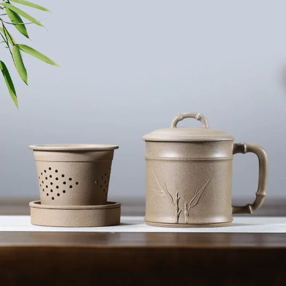 Yixing purple sand cup really pure manual filtering tank office masters cup gift mud double bamboo cups