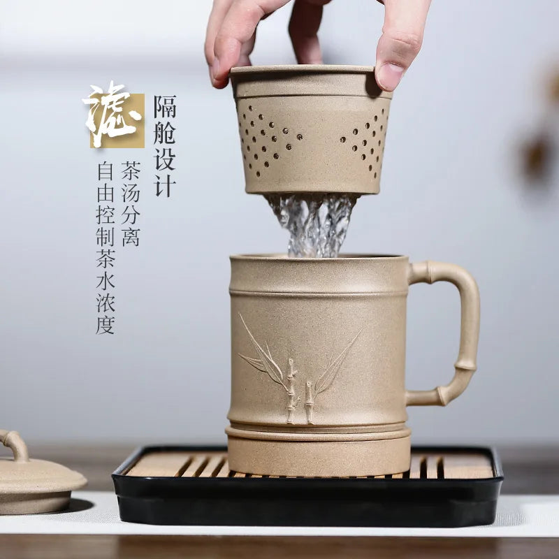 Yixing purple sand cup really pure manual filtering tank office masters cup gift mud double bamboo cups