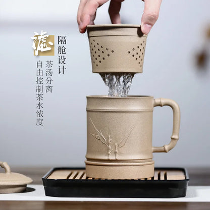 Yixing purple sand cup really pure manual filtering tank office masters cup gift mud double bamboo cups