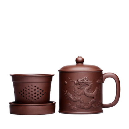 Yixing purple sand cup really pure manual tank filter tea office cup lid cup heap dragon custom lettering
