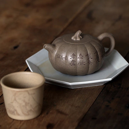 Yixing raw ore genuine famous hand-made purple clay pot section, green pumpkin pot section, old flavor carving