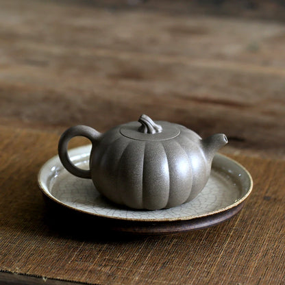 Yixing raw ore genuine famous hand-made purple clay pot section, green pumpkin pot section, old flavor carving