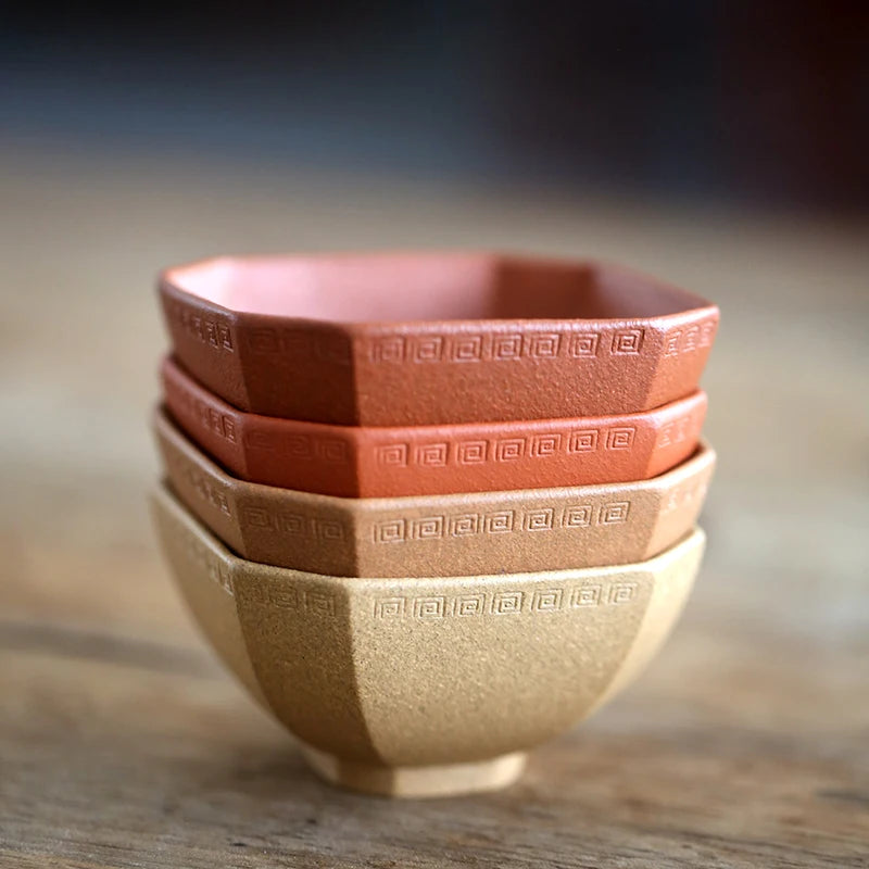 Yixing raw ore handmade purple sand pinmingbei section mud purple mud downhill mud vermilion mud square Huiwen cup 80CC