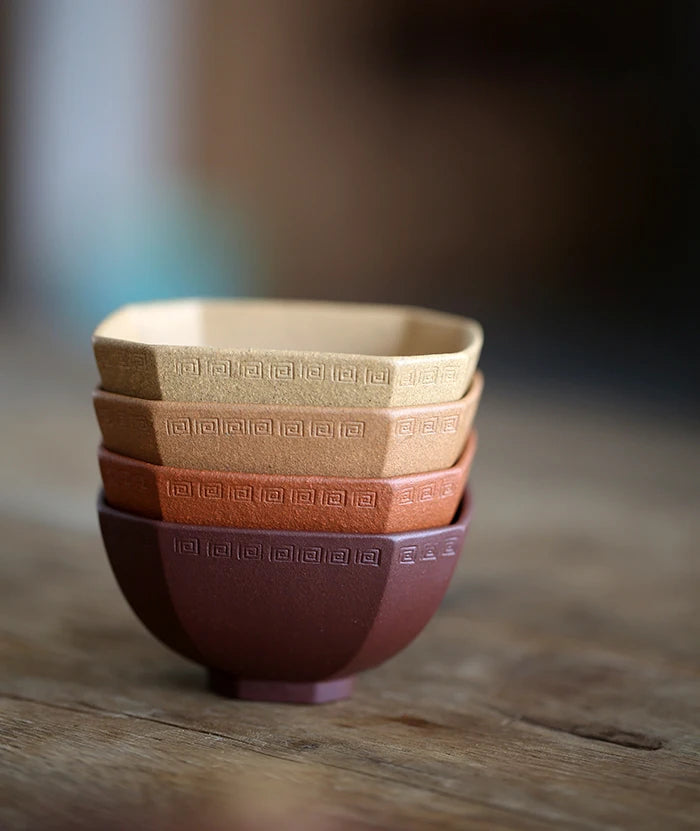 Yixing raw ore handmade purple sand pinmingbei section mud purple mud downhill mud vermilion mud square Huiwen cup 80CC
