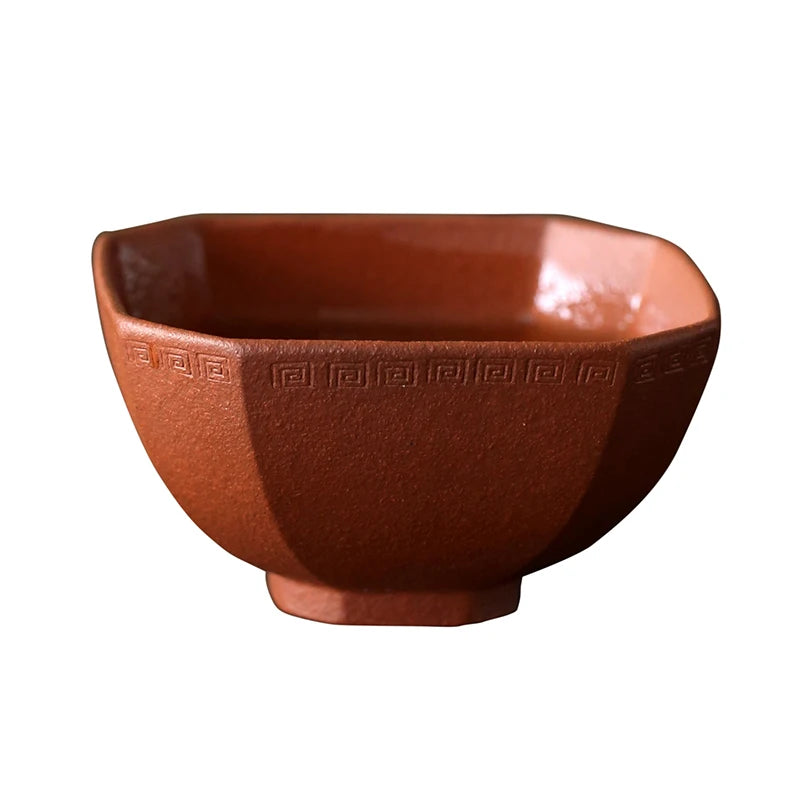 Yixing raw ore handmade purple sand pinmingbei section mud purple mud downhill mud vermilion mud square Huiwen cup 80CC