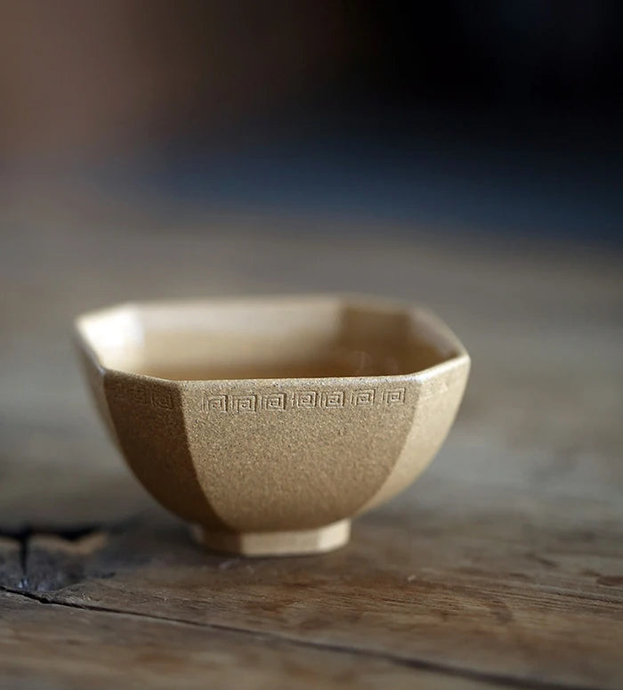 Yixing raw ore handmade purple sand pinmingbei section mud purple mud downhill mud vermilion mud square Huiwen cup 80CC