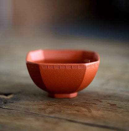 Yixing raw ore handmade purple sand pinmingbei section mud purple mud downhill mud vermilion mud square Huiwen cup 80CC