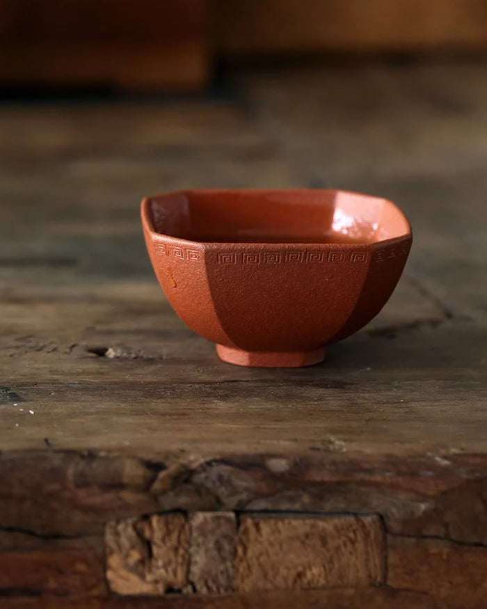Yixing raw ore handmade purple sand pinmingbei section mud purple mud downhill mud vermilion mud square Huiwen cup 80CC