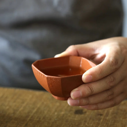 Yixing raw ore handmade purple sand pinmingbei section mud purple mud downhill mud vermilion mud square Huiwen cup 80CC