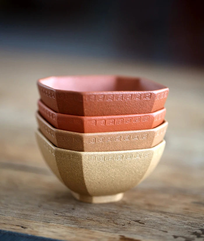 Yixing raw ore handmade purple sand pinmingbei section mud purple mud downhill mud vermilion mud square Huiwen cup 80CC