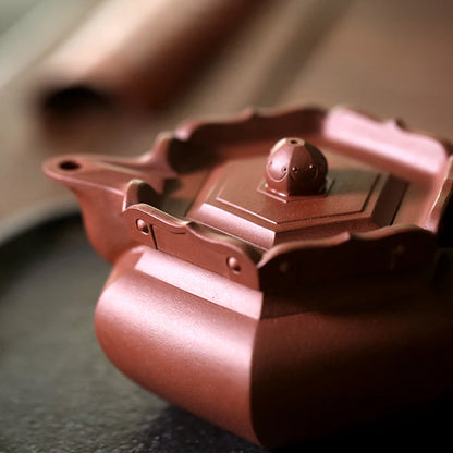 Yixing raw ore purple clay teapot pure handmade tea set Kungfu teapot bottom groove green monk hat teapot 230cc