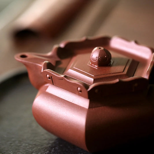 Yixing raw ore purple clay teapot pure handmade tea set Kungfu teapot bottom groove green monk hat teapot 230cc