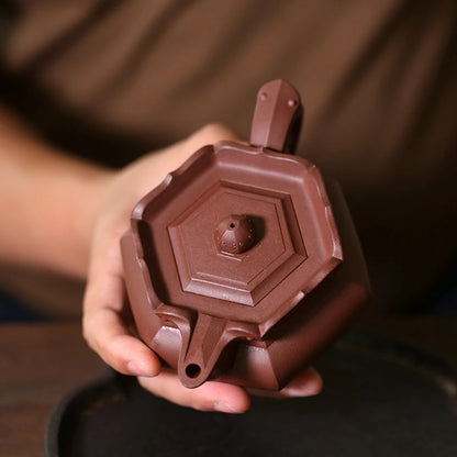 Yixing raw ore purple clay teapot pure handmade tea set Kungfu teapot bottom groove green monk hat teapot 230cc