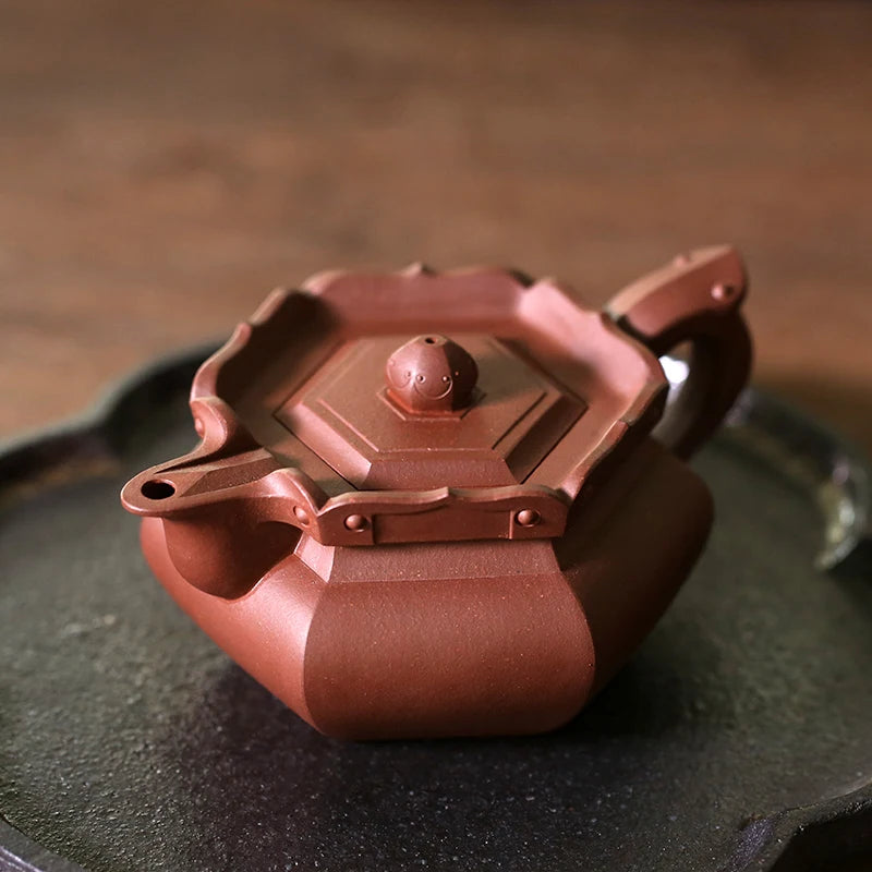 Yixing raw ore purple clay teapot pure handmade tea set Kungfu teapot bottom groove green monk hat teapot 230cc