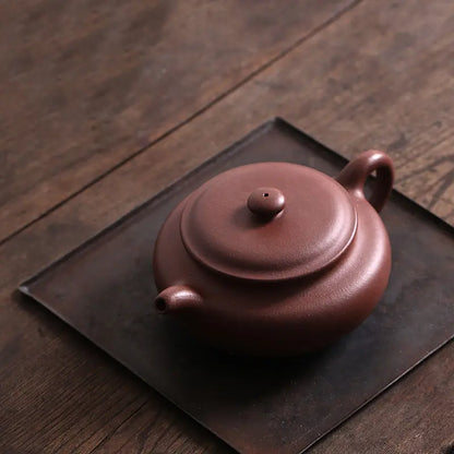 Yixing recommended undressed ore famous tea tea set manually set household archaize of purple clay pot flat belly 375 ml