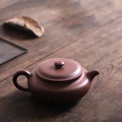 Yixing recommended undressed ore famous tea tea set manually set household archaize of purple clay pot flat belly 375 ml