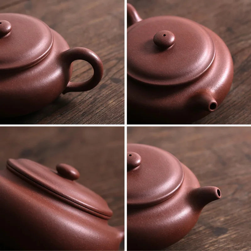 Yixing recommended undressed ore famous tea tea set manually set household archaize of purple clay pot flat belly 375 ml