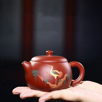 Yixing tea pot purple clay Raw ore Dahongpao Handmade clay painted crane teapot Wendan kettle Kung Fu Tea Teapot 175ml
