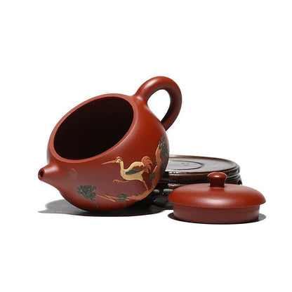 Yixing tea pot purple clay Raw ore Dahongpao Handmade clay painted crane teapot Wendan kettle Kung Fu Tea Teapot 175ml