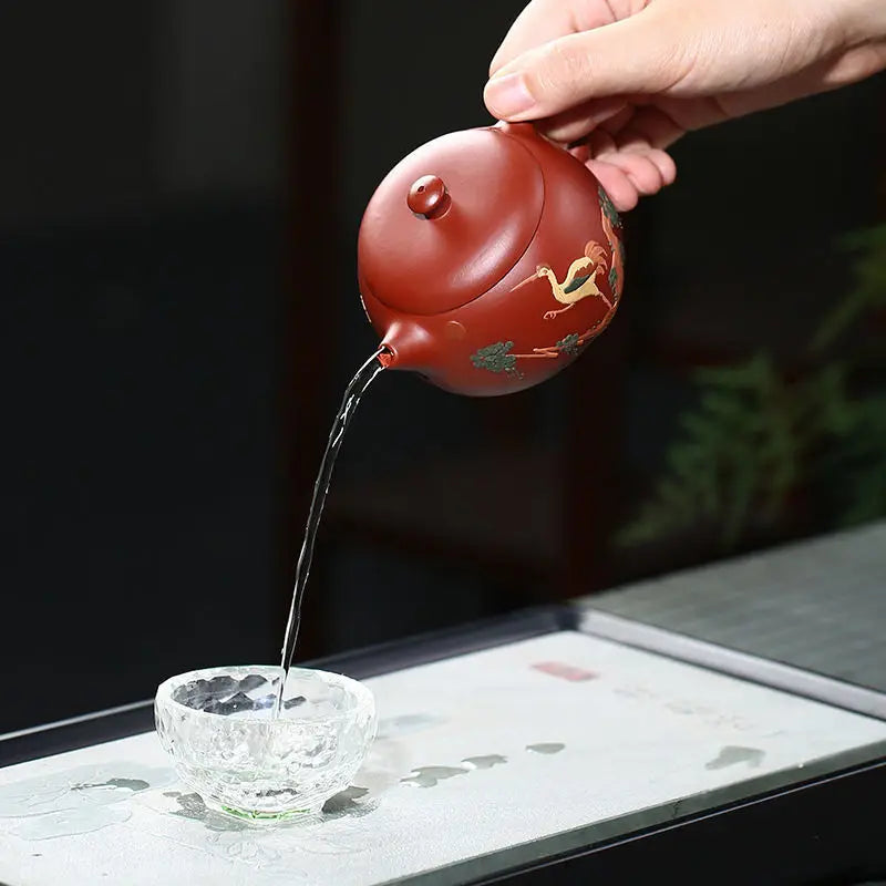 Yixing tea pot purple clay Raw ore Dahongpao Handmade clay painted crane teapot Wendan kettle Kung Fu Tea Teapot 175ml