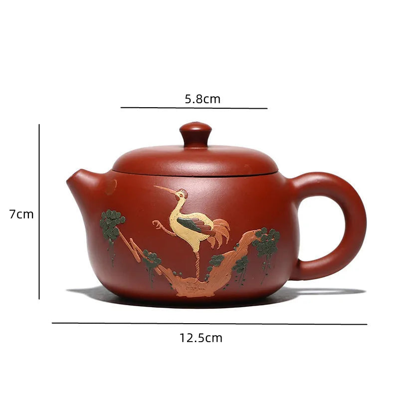Yixing tea pot purple clay Raw ore Dahongpao Handmade clay painted crane teapot Wendan kettle Kung Fu Tea Teapot 175ml