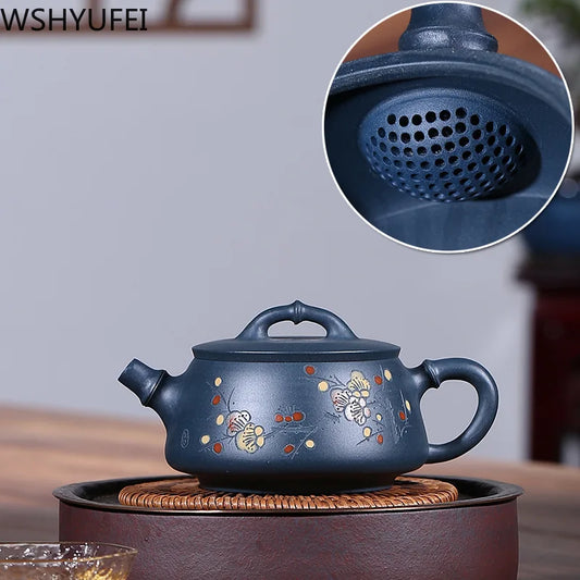 Yixing tea pot purple clay Stone scoop teapot Chinese handmade Tea set Raw ore custom Authentic 188 ball hole filter 240ml