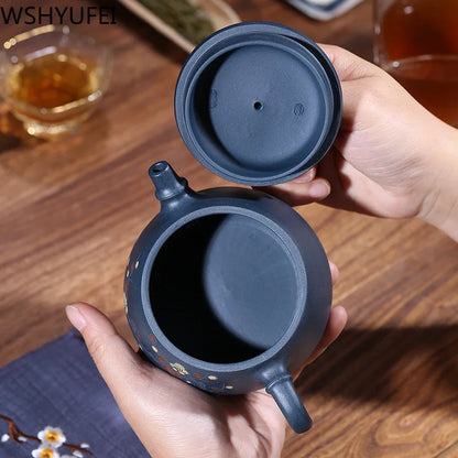 Yixing tea pot purple clay Stone scoop teapot Chinese handmade Tea set Raw ore custom Authentic 188 ball hole filter 240ml