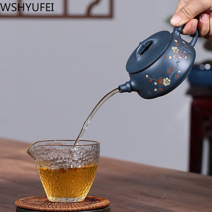 Yixing tea pot purple clay Stone scoop teapot Chinese handmade Tea set Raw ore custom Authentic 188 ball hole filter 240ml