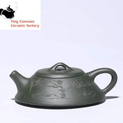 Yixing tea pots Purple Clay Boutique Green clay Flat stone scoop Teapot Handmade beauty kettle Tie Guanyin Puer Tea set 120ml
