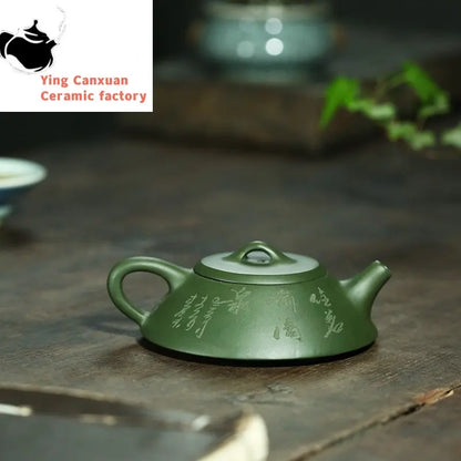 Yixing tea pots Purple Clay Boutique Green clay Flat stone scoop Teapot Handmade beauty kettle Tie Guanyin Puer Tea set 120ml
