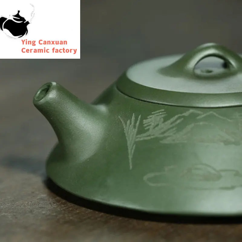 Yixing tea pots Purple Clay Boutique Green clay Flat stone scoop Teapot Handmade beauty kettle Tie Guanyin Puer Tea set 120ml